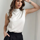 Prive Camisa Sin Mangas De Cuello Alto Con Decoracion De Botones Y Artesania Plisada
