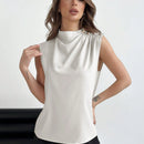 Prive Camisa Sin Mangas De Cuello Alto Con Decoracion De Botones Y Artesania Plisada