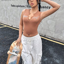 Top Sin Mangas Informal Para Mujer Con Letras Impresas, Diseno De Cuello En V Y Adornos De Diamantes De Imitacion