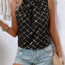 LUNE Blusa Sin Mangas Para Mujer Con Estampado Geometrico Y Cuello Con Nudo