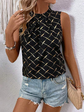 LUNE Blusa Sin Mangas Para Mujer Con Estampado Geometrico Y Cuello Con Nudo