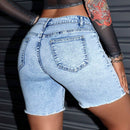 NEW  ICON Pantalones Cortos Lavados Y Deshilachados De Mezclilla Elastica
