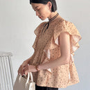 FRIFUL Blusa De Mujer Elegante Con Patron De Lunares Y Dobladillo Con Volantes