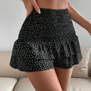 Essnce Shorts casuales de moda para mujeres con estampado de lunares y detalle de volantes
