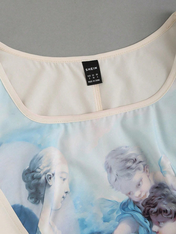 MOD Camisa De Manga Corta Abullonada Para Mujer Con Estampado De Personajes