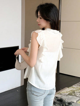 DAZY Camisa Para Mujer Con Cuello De Lazo, Con Transparencias Y Dobladillo Con Volantes