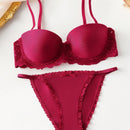 Conjunto De Sujetador De Aro Y Panty Con Ribete De Encaje Para Mujer