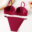Conjunto De Sujetador De Aro Y Panty Con Ribete De Encaje Para Mujer