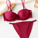 Conjunto De Sujetador De Aro Y Panty Con Ribete De Encaje Para Mujer