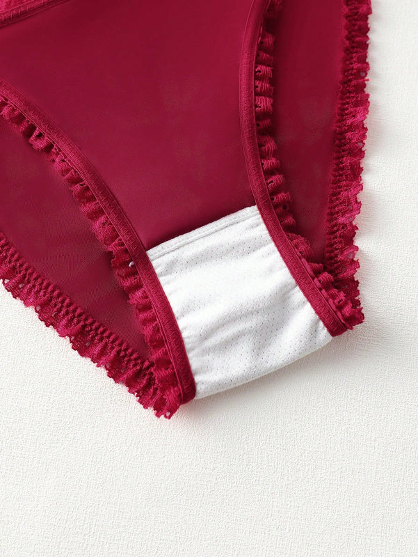 Conjunto De Sujetador De Aro Y Panty Con Ribete De Encaje Para Mujer