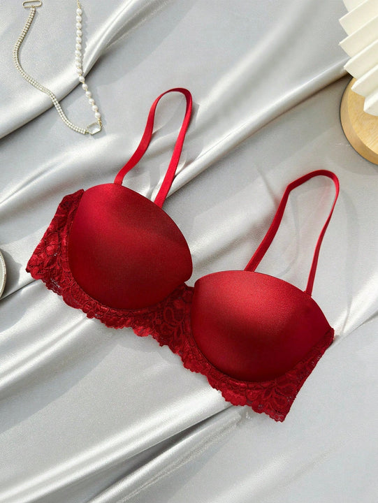 Conjunto De Sujetador De Aro Y Panty Con Ribete De Encaje Para Mujer