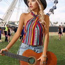 VCAY Camisa Cruzada Con Cuello Halter Y Estampado De Patchwork