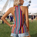 Camisa Cruzada Con Cuello Halter Y Estampado De Patchwork