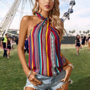 Camisa Cruzada Con Cuello Halter Y Estampado De Patchwork