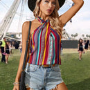 Camisa Cruzada Con Cuello Halter Y Estampado De Patchwork