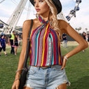 Camisa Cruzada Con Cuello Halter Y Estampado De Patchwork