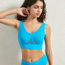 Conjunto de top deportivo de yoga acolchado sin alambres y top translucido de espalda descubierta para mujer