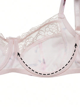 Sujetador Con Aros Para Mujer Con Encaje, Malla Y Estampado De Flores Con Diseno De Recorte Sexy (temporada De Bodas)