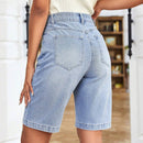 Pantalones Cortos De Mezclilla Con Ajuste Holgado, Cintura Regular Sin Elasticidad
