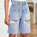 Pantalones Cortos De Mezclilla Con Ajuste Holgado, Cintura Regular Sin Elasticidad