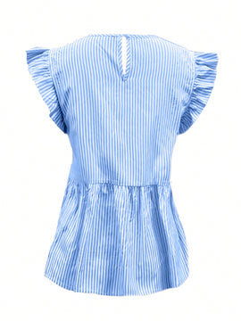 Essnce Blusa/camisa De Manga Acampanada A Rayas Con Cuello Redondo Para Mujer