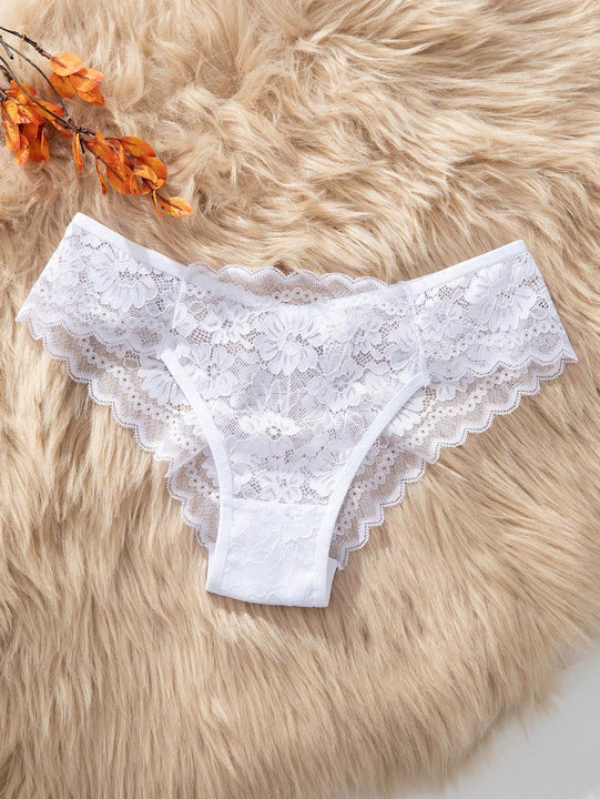 Panties De Triangulo Sin Costuras Para Mujer Con Ribete De Encaje En Color Blanco