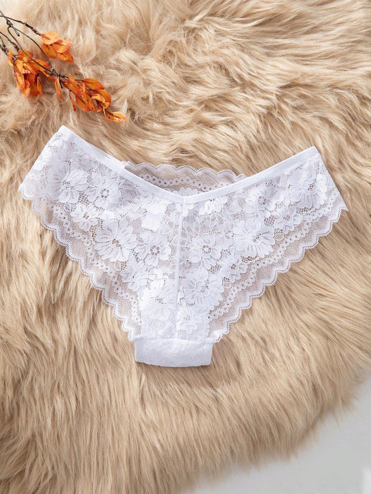 Panties De Triangulo Sin Costuras Para Mujer Con Ribete De Encaje En Color Blanco