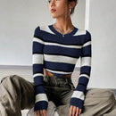 EZwear Jersey Corto Y Ajustado De Rayas Para Mujer