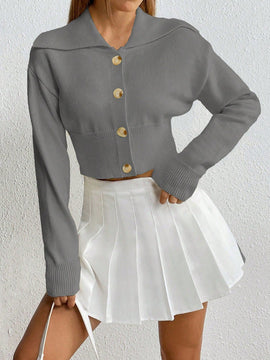 Moosta cardigan casual de manga larga de hombros caidos y unicolor para el trayecto, para otono/invierno
