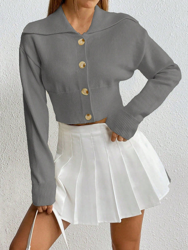 Moosta cardigan casual de manga larga de hombros caidos y unicolor para el trayecto, para otono/invierno