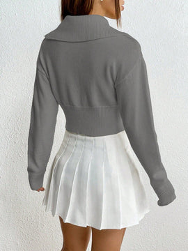 Moosta cardigan casual de manga larga de hombros caidos y unicolor para el trayecto, para otono/invierno