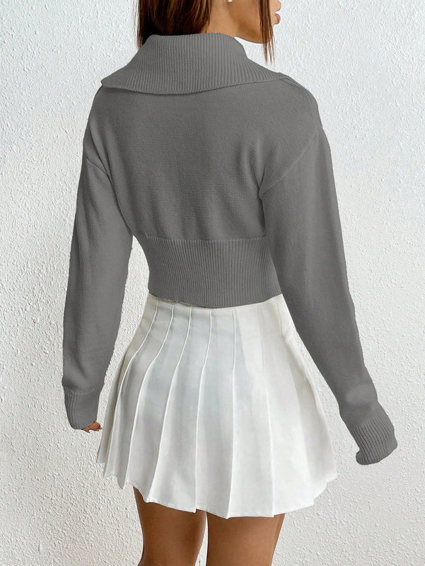 Moosta cardigan casual de manga larga de hombros caidos y unicolor para el trayecto, para otono/invierno