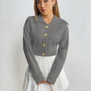 Moosta cardigan casual de manga larga de hombros caidos y unicolor para el trayecto, para otono/invierno