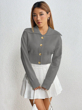 Moosta cardigan casual de manga larga de hombros caidos y unicolor para el trayecto, para otono/invierno
