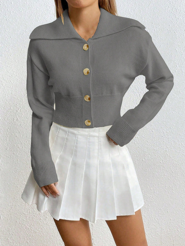 Moosta cardigan casual de manga larga de hombros caidos y unicolor para el trayecto, para otono/invierno