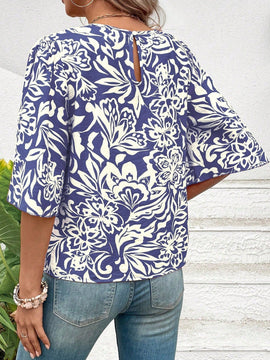 Prive Blusa Con Mangas Acampanadas Y Estampado Vegetal