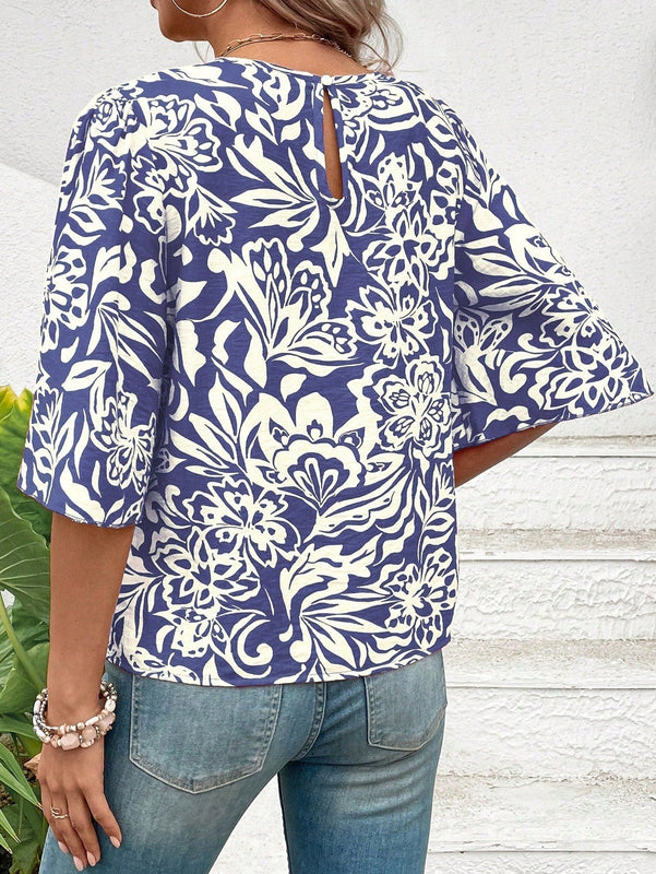 Prive Blusa Con Mangas Acampanadas Y Estampado Vegetal