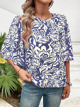 Prive Blusa Con Mangas Acampanadas Y Estampado Vegetal