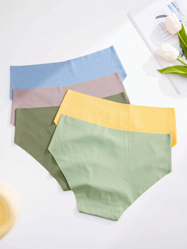 5 Piezas/set Bragas De Triangulo Sin Costuras Para Mujeres, Comodas Y Transpirables Con Levantamiento De Cadera En Cintura En V, De Color Aguacate