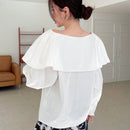 DAZY Blusa De Manga De Farol Suelta De Linea De Cuello En V unicolor Para Mujeres