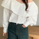 DAZY Blusa De Manga De Farol Suelta De Linea De Cuello En V unicolor Para Mujeres