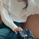 DAZY Blusa De Manga De Farol Suelta De Linea De Cuello En V unicolor Para Mujeres