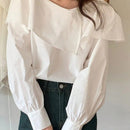 DAZY Blusa De Manga De Farol Suelta De Linea De Cuello En V unicolor Para Mujeres
