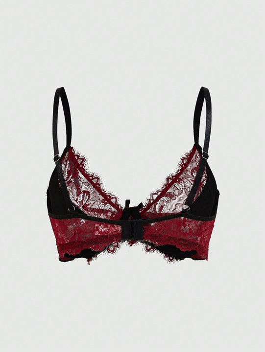 Romwe goth sujetador con aros y encaje con bloques de color para mujer, con adorno de lazo