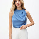 BIZwear Top sin mangas elegante de mujer con lazo en hombros y unicolor de moda, color azul