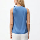BIZwear Top sin mangas elegante de mujer con lazo en hombros y unicolor de moda, color azul