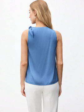 BIZwear Top sin mangas elegante de mujer con lazo en hombros y unicolor de moda, color azul