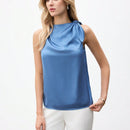 BIZwear Top sin mangas elegante de mujer con lazo en hombros y unicolor de moda, color azul