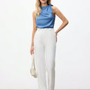 BIZwear Top sin mangas elegante de mujer con lazo en hombros y unicolor de moda, color azul