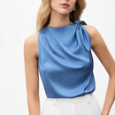 BIZwear Top sin mangas elegante de mujer con lazo en hombros y unicolor de moda, color azul